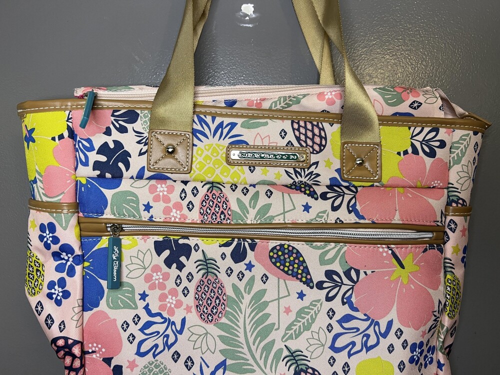 Lily Bloom Tote Bag Womens Large Multicolor Tropical Floral Travel Beach Zip
